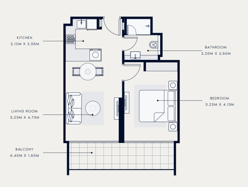 Flat 59.8 m2 in complex Azizi Riviera