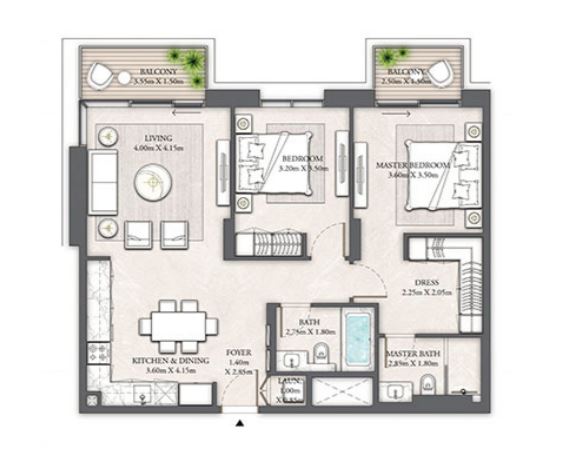 Layout picture 2-br from 1110 sqft Photo 2