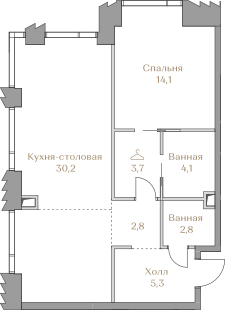 Layout picture Apartment with 1 bedrooms 63 m2 in complex Luzhniki Collection