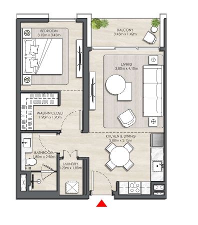 Layout picture 1-br from 703 sqft Photo 3