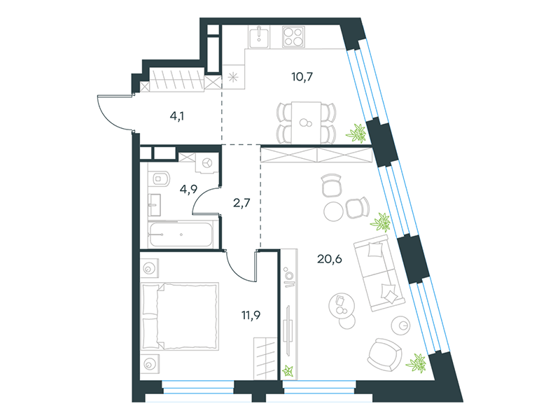 Apartment with 1 bedroom 54.5 m2 in complex Level Nagatinskaya