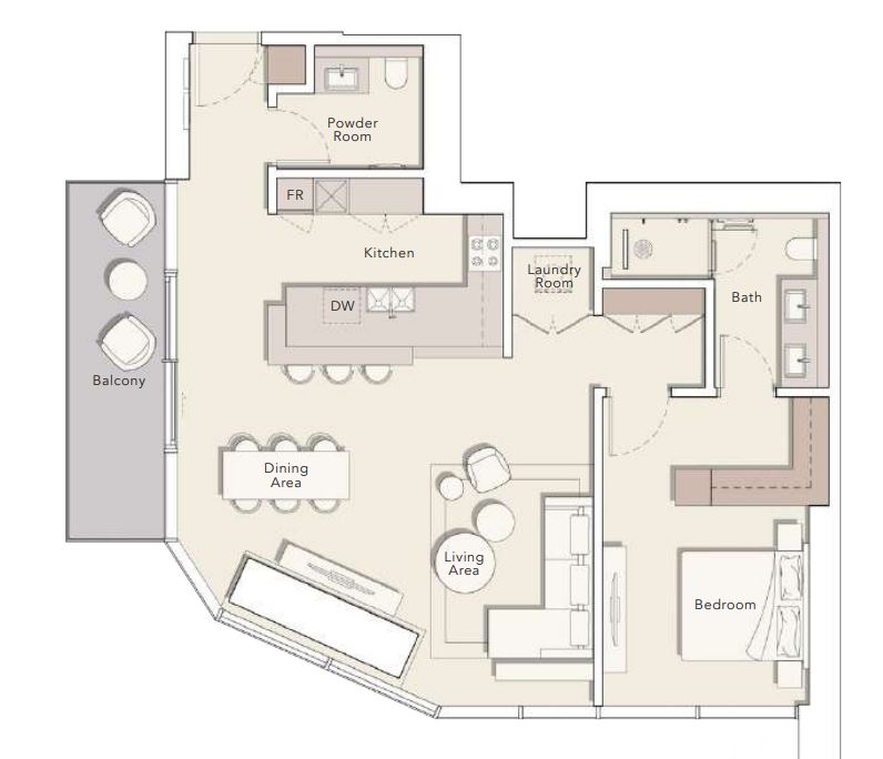 Layout picture 1-rooms flat 99.3 m2 in complex One River Point