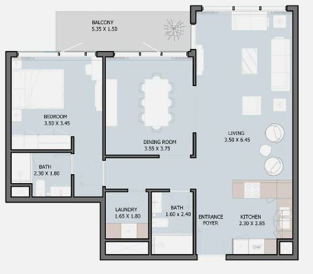 Layout picture 1-br from 863 sqft
