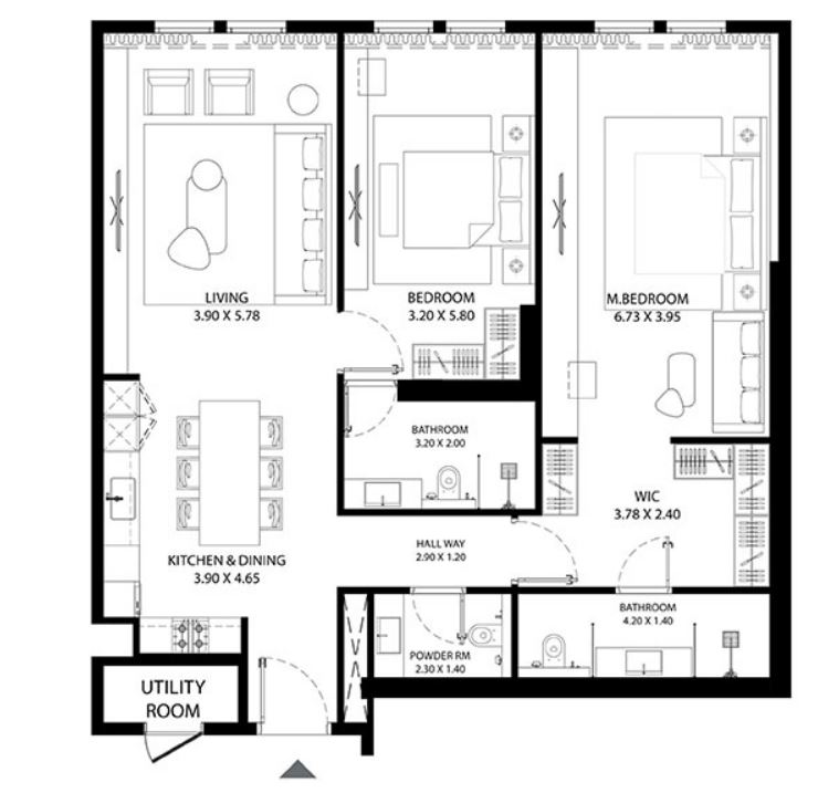 Layout picture 2-rooms flat 136.5 m2 in complex Mag 330