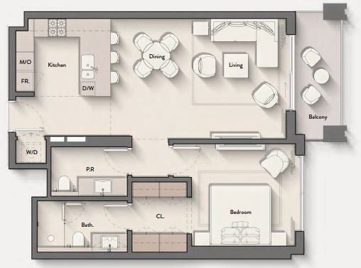Layout picture 1-br from 770 sqft Photo 2