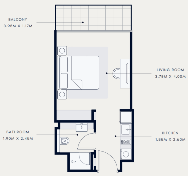 Flat 33.4 m2 in complex Azizi Riviera