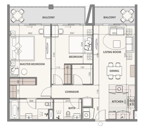 Layout picture 2-br from 1097 sqft
