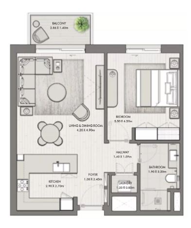 Layout picture 1-br from 669 sqft