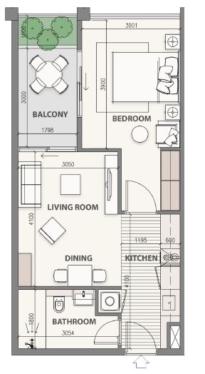 Layout picture 1-br from 538 sqft Photo 2