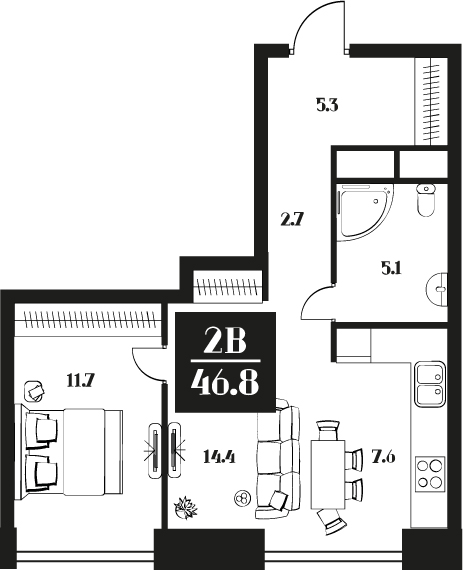 Apartments with 1 bedroom 46.8 m2 in complex Deco Residence