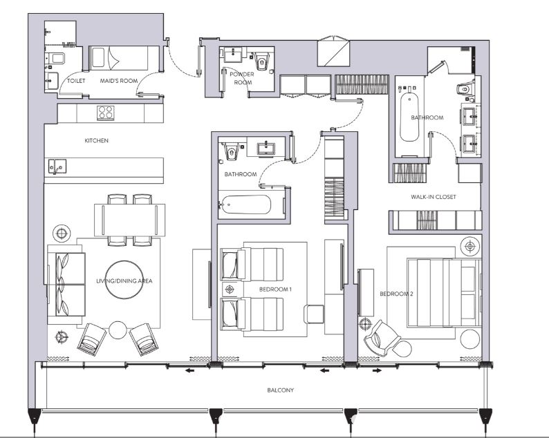 Layout picture 2-rooms flat 154.5 m2 in complex The Sterling