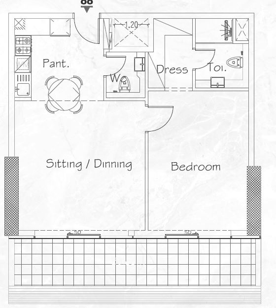 Layout picture 1-br from 896 sqft