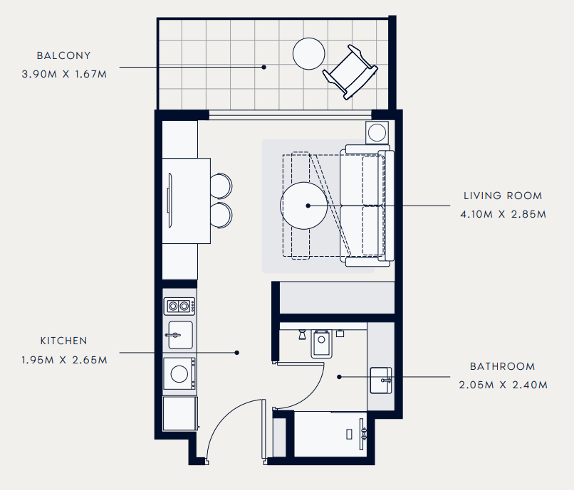 Flat 33.4 m2 in complex Azizi Venice