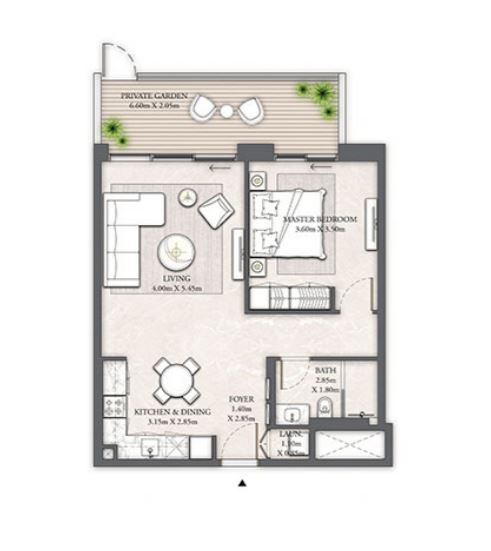 Layout picture 1-br from 804 sqft Photo 2