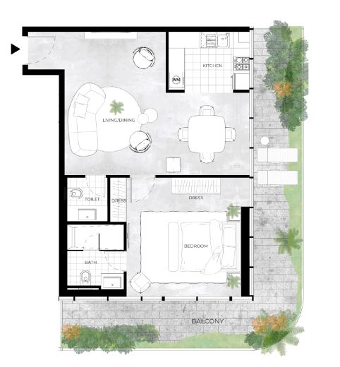 Layout picture 1-br from 864 sqft