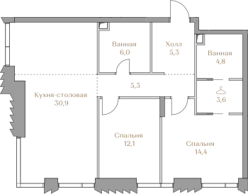 Apartment with 2 bedrooms 82.4 m2 in complex Luzhniki Collection