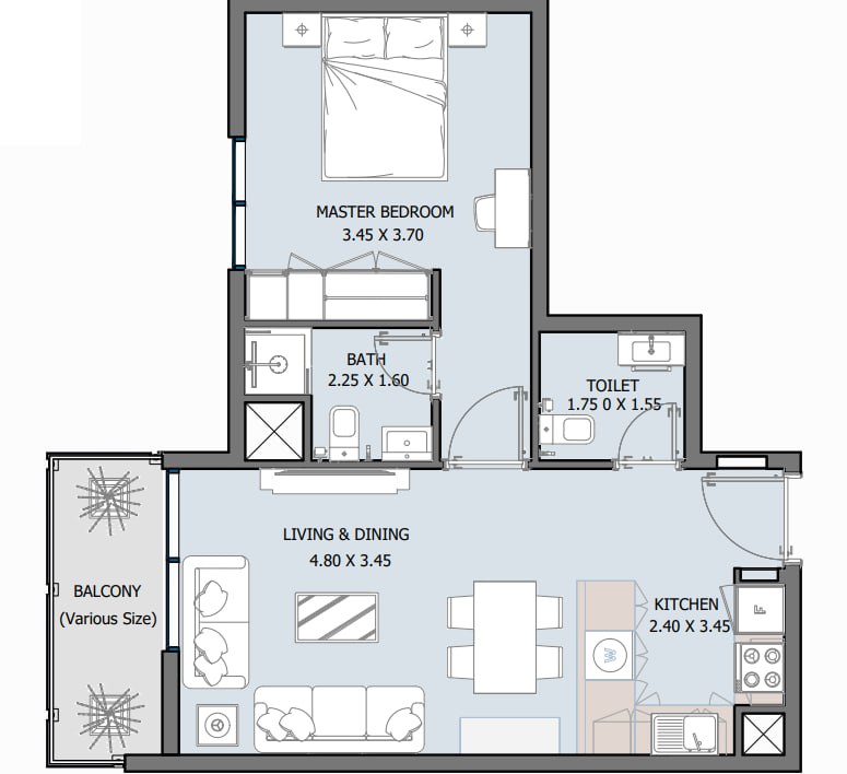 Flat 55.8 m2 in complex Royal Park