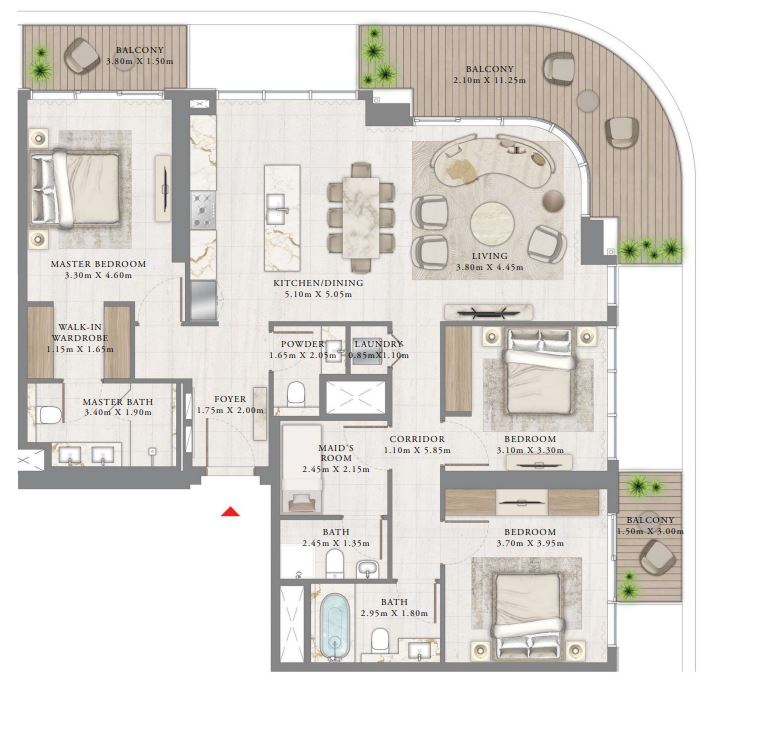 Layout picture 3-rooms flat 166.3 m2 in complex Seapoint