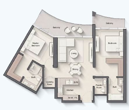 Layout picture 2-br from 1054 sqft