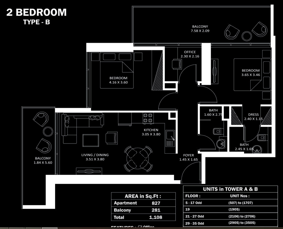 Layout picture 2-rooms flat 118.9 m2 in complex Elitz 3