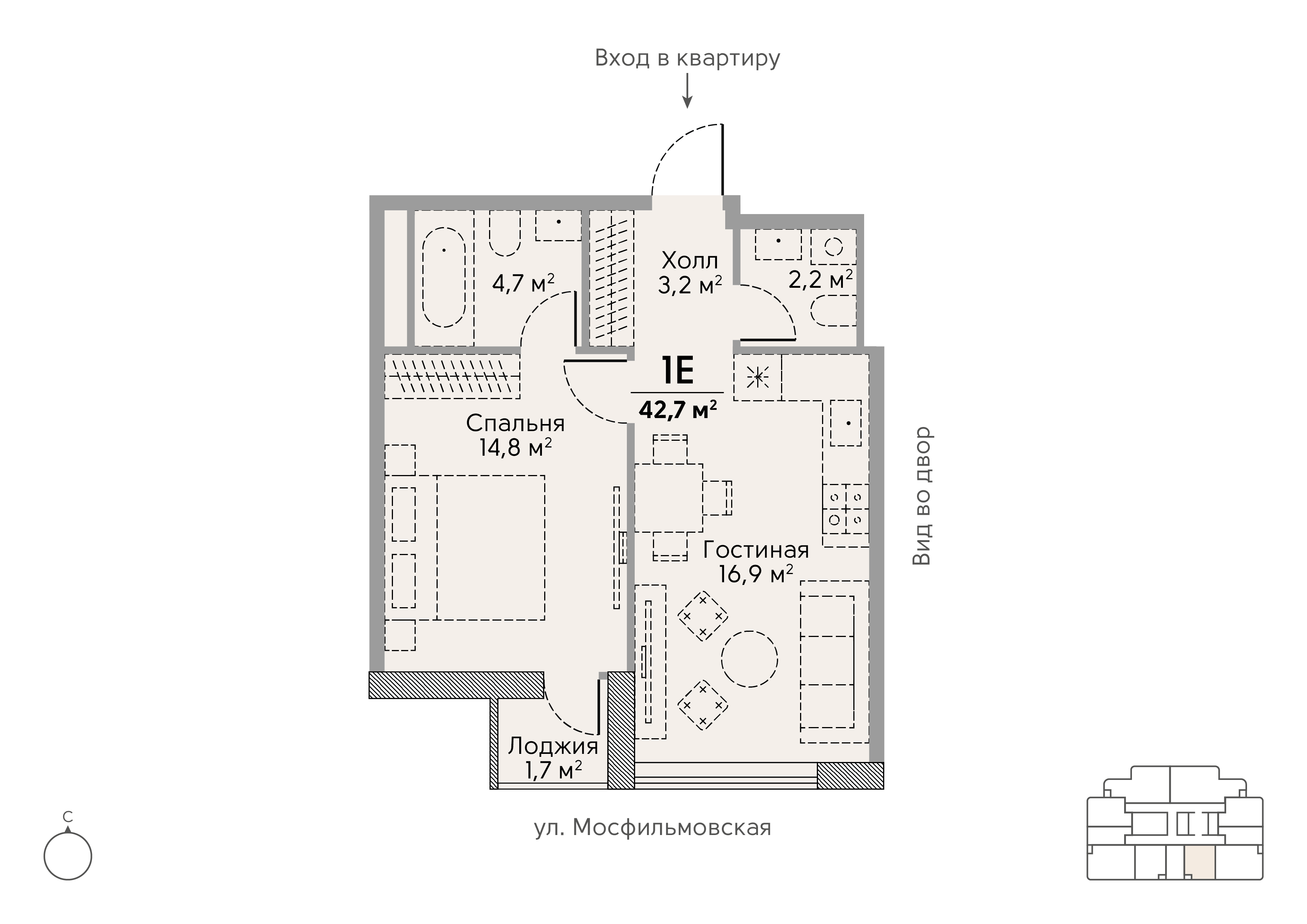 Layout picture Apartment with 1 bedrooms 42.7 m2 in complex Stories