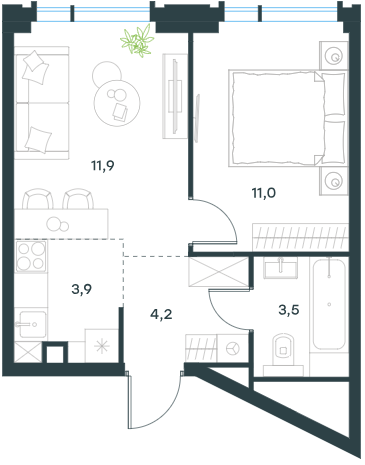 Layout picture 1-rooms from 17.9 m2 Photo 2