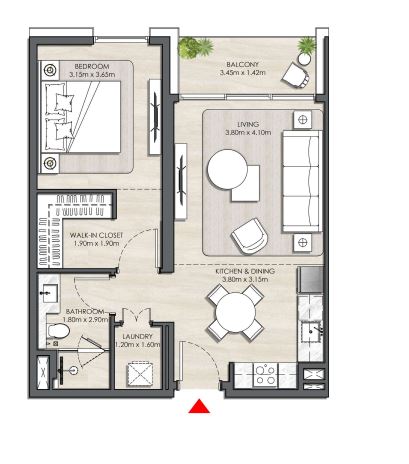 Layout picture 1-br from 703 sqft