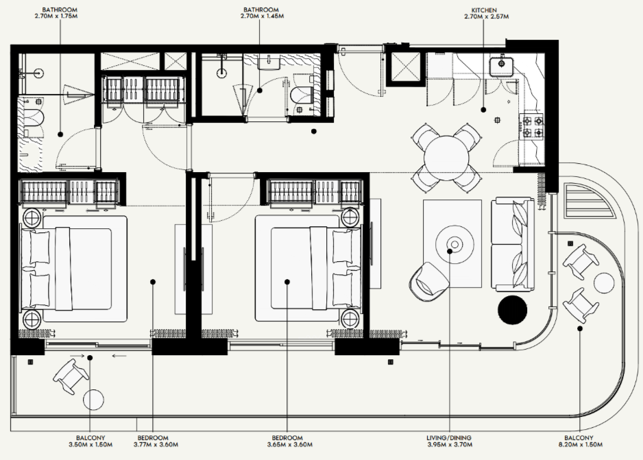 Flat 102.9 m2 in complex Azizi Venice