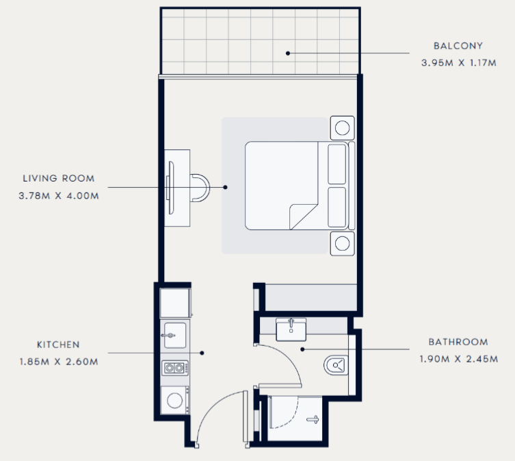 Flat 33.4 m2 in complex Azizi Riviera