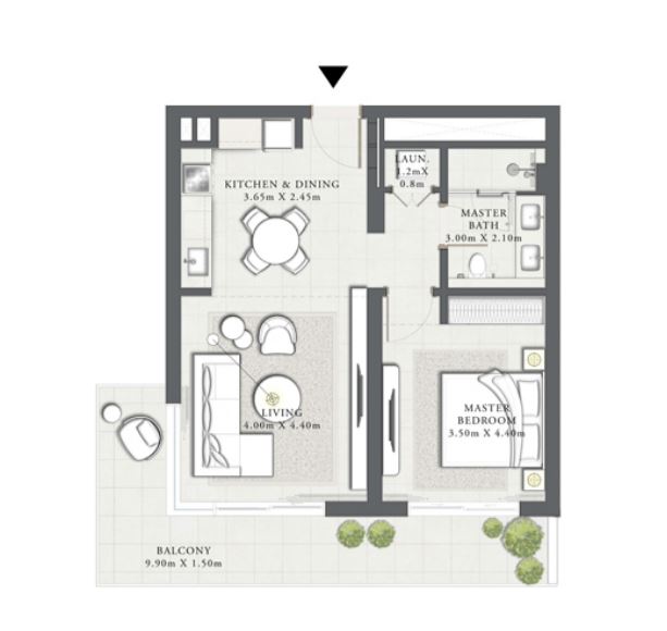 Layout picture 1-br from 858 sqft Photo 2