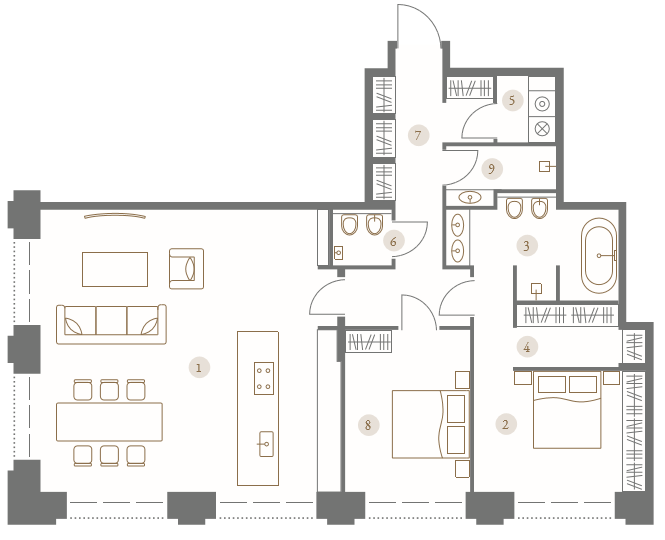 Layout picture 3-rooms from 100.8 m2