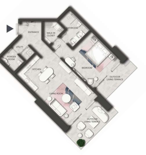 Layout picture 1-br from 808 sqft