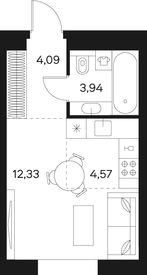 Layout picture 1-rooms from 24.93 m2 Photo 2