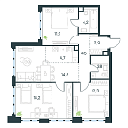 Layout picture Apartment with 3 bedrooms 77.3 m2