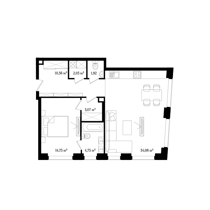 Layout picture 2-rooms from 60.44 m2