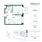 Layout picture Apartment with 1 bedroom 47 m2 in complex Primavera