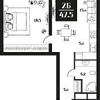 Layout picture Apartments with 1 bedroom 47.5 m2 in complex Deco Residence