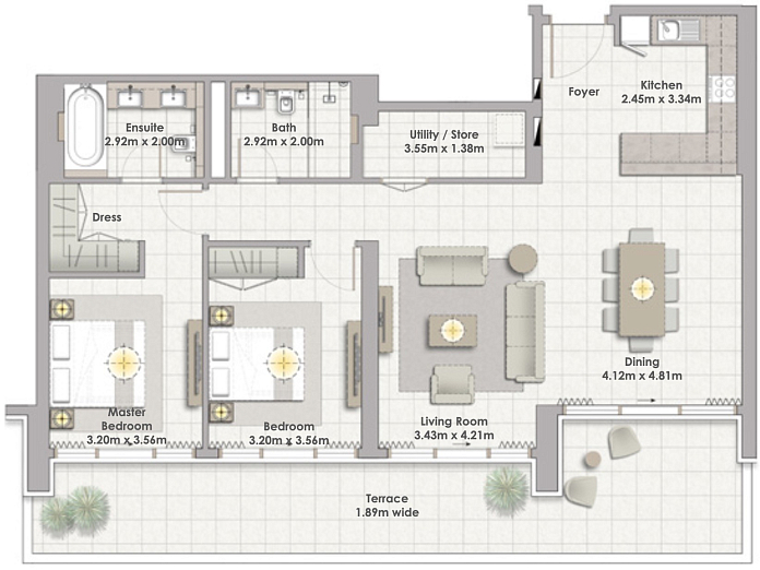 Layout picture 2-br from 1207 sqft