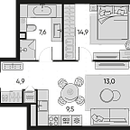 Layout picture Apartment with 1 bedroom 49.9 m2 in complex Pride