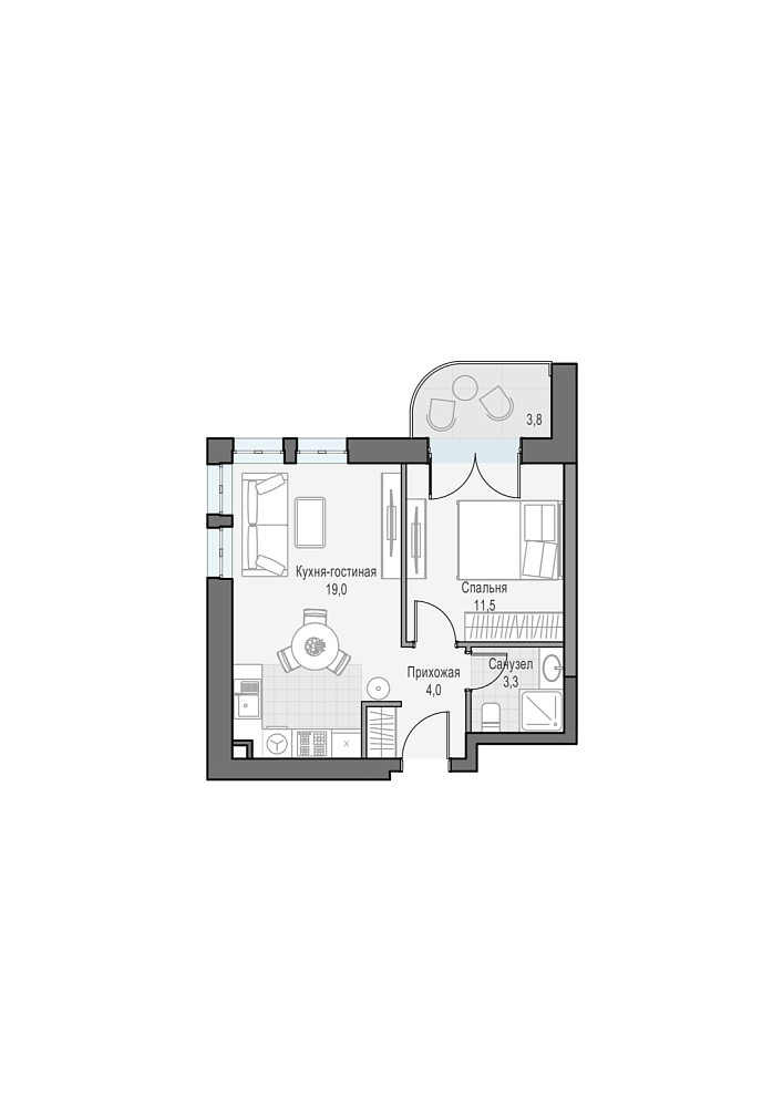 Layout picture Apartment with 1 bedrooms 39.29 m2 in complex Dom Dostizhenie