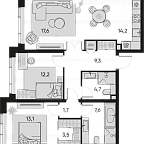 Layout picture Apartment with 2 bedrooms 83.9 m2 in complex Pride