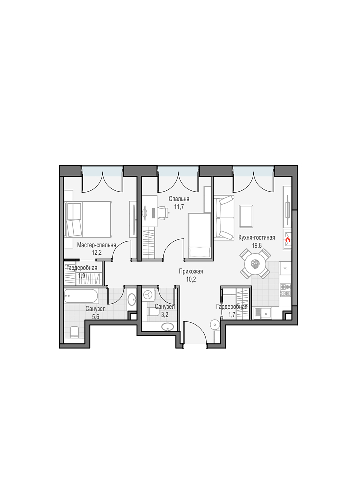 Layout picture Apartment with 2 bedrooms 67.79 m2 in complex Dom Dostizhenie