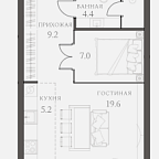 Layout picture Apartments with 1 bedroom 46.3 m2 in complex AHEAD
