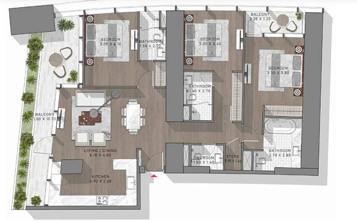 Layout picture 3-br from 1291 sqft