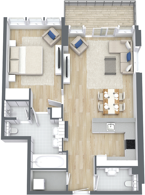 Layout picture 1-br from 1012 sqft