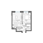 Layout picture Apartment with 1 bedroom 44.29 m2 in complex Dom Dostizhenie