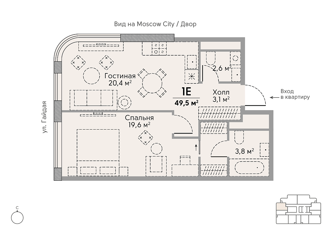 Layout picture Apartment with 1 bedrooms 49.5 m2 in complex Stories