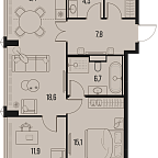 Layout picture Apartment with 2 bedrooms 76.6 m2 in complex High Life