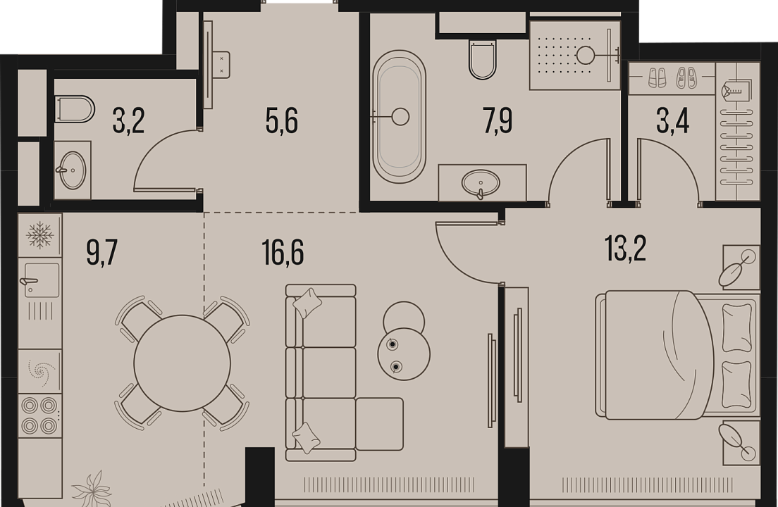 Apartment with 1 bedroom 59.6 m2 in complex High Life