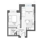 Layout picture Apartment with 1 bedroom 38.07 m2 in complex Dom Dostizhenie
